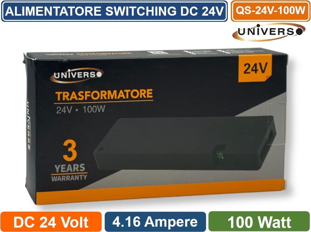 UNIVERSO QS-24V-100W ALIMENTATORE SWITCHING DC 24V 100W 4.16A 9 USCITE CON 1 INGRESSO SENSORE PER STRIP LED IP20 - 5