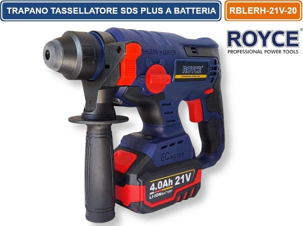 ROYCE RE10009 MARTELLO TRAPANO ROTATIVO SCALPELLATORE CON MOTORE BRUSHLESS 21V ATTACCO SDS PLUS 4 FUNZIONI - 2