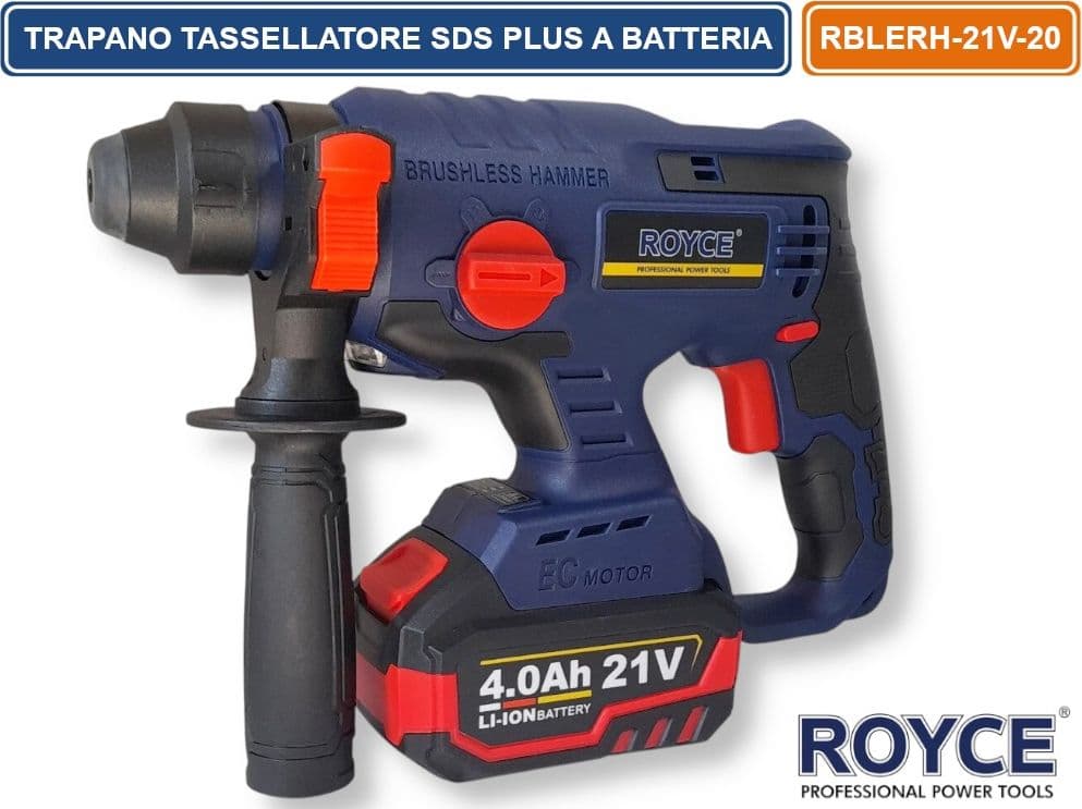 ROYCE RE10009 MARTELLO TRAPANO ROTATIVO SCALPELLATORE CON MOTORE BRUSHLESS 21V ATTACCO SDS PLUS 4 FUNZIONI - 3