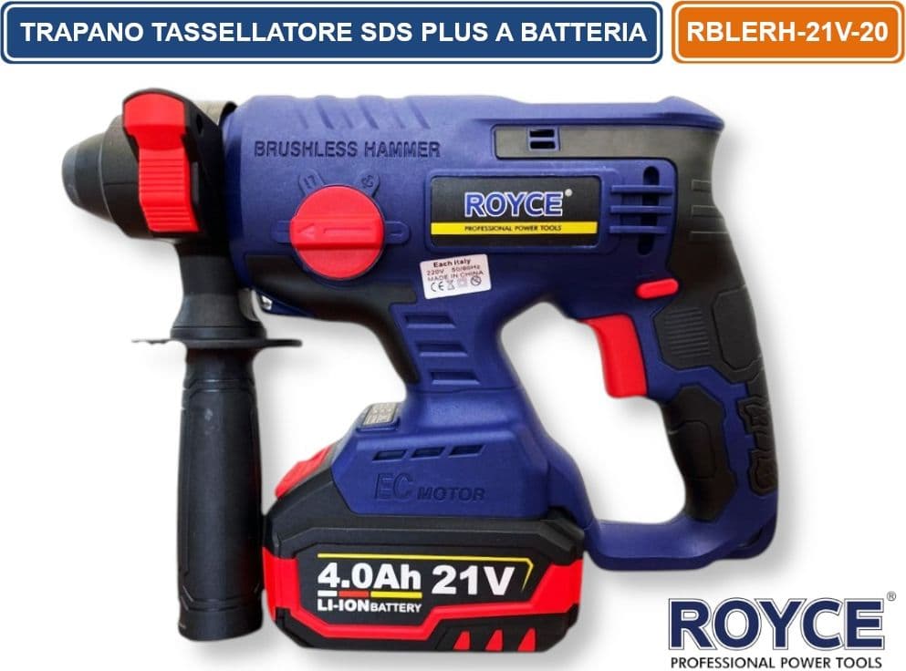 ROYCE RE10009 MARTELLO TRAPANO ROTATIVO SCALPELLATORE CON MOTORE BRUSHLESS 21V ATTACCO SDS PLUS 4 FUNZIONI - 4