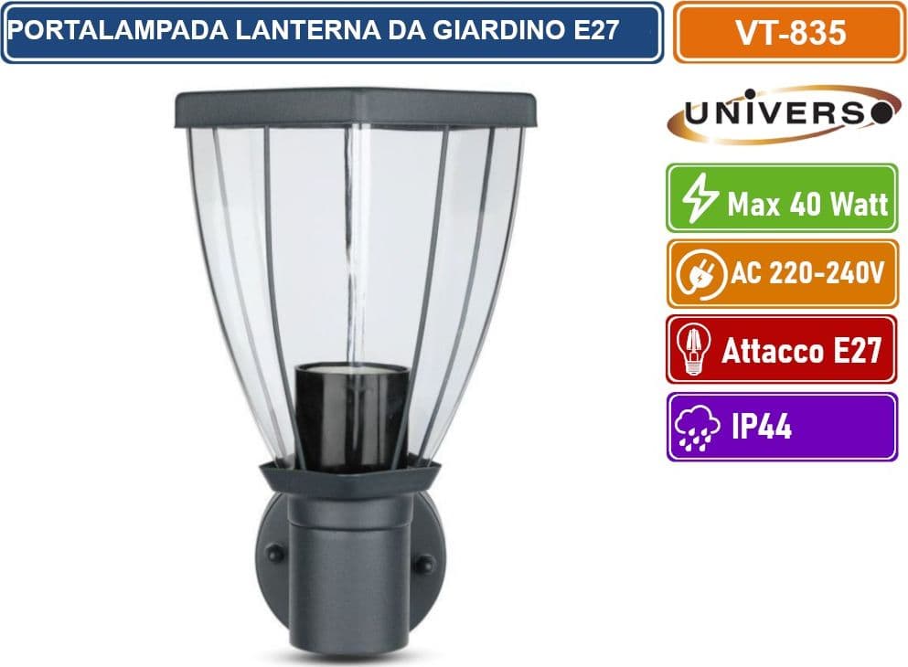 V-TAC VT-835 PORTALAMPADA DA GIARDINO WALL LIGHT DA MURO IP44 PER LAMPADINE E27 - SKU 8628 - 2