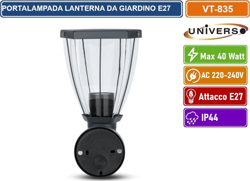 V-TAC VT-835 PORTALAMPADA DA GIARDINO WALL LIGHT DA MURO IP44 PER LAMPADINE E27 - SKU 8628 - 3
