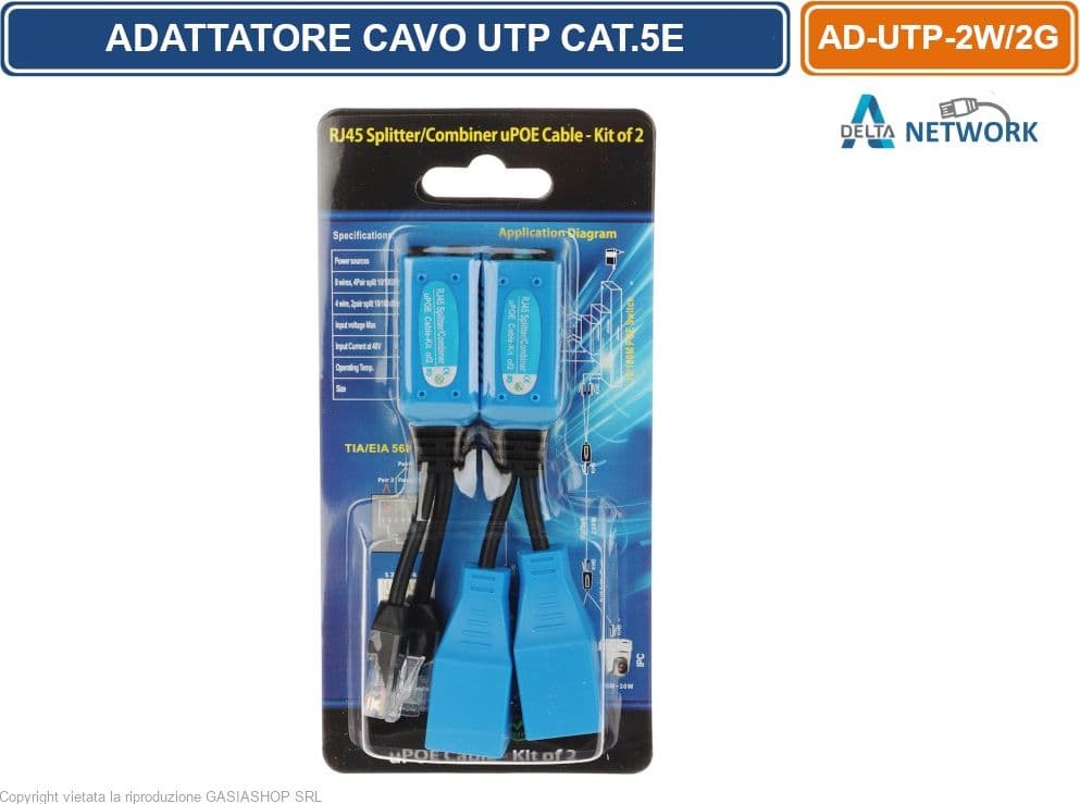 ADATTATORE DI RETE AD-UTP-2W/2G – SDOPPIATORE ETHERNET 2 X RJ45 CON SUPPORTO POE - 5