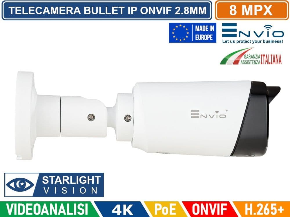 TELECAMERA BULLET NETWORK OTTCIA 2,8 MM 4K ULTRA HD 8MP STARLIGHT COLOR VISIONE NOTTURNA SENZA LED IP65 POE - 2