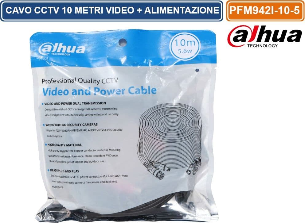 DAHUA PFM942I-10-5 MATASSA DI CAVO VIDEO ED ALIMENTAZIONE DA 10 METRI PER SISTEMI DI VIDEOSORVEGLIANZA CCTV - 2