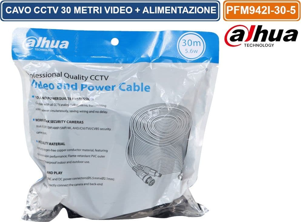 DAHUA PFM942I-30-5 MATASSA DI CAVO VIDEO ED ALIMENTAZIONE DA 30 METRI PER SISTEMI DI VIDEOSORVEGLIANZA CCTV - 2