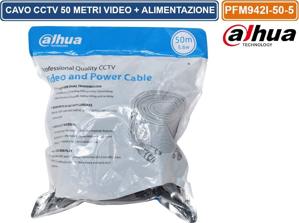 DAHUA PFM942I-50-5 MATASSA DI CAVO VIDEO ED ALIMENTAZIONE DA 50 METRI PER SISTEMI DI VIDEOSORVEGLIANZA CCTV - 2