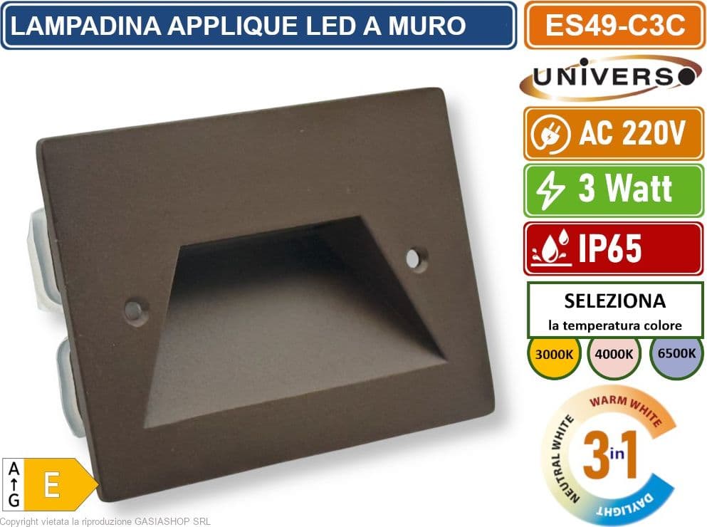UNIVERSO ES49-C3C PUNTO LUCE SEGNAPASSO RETTANGOLARE LED AD INCASSO CAMBIA COLORE CCT 3IN1 3W 24° DA ESTERNO IP65 - 2