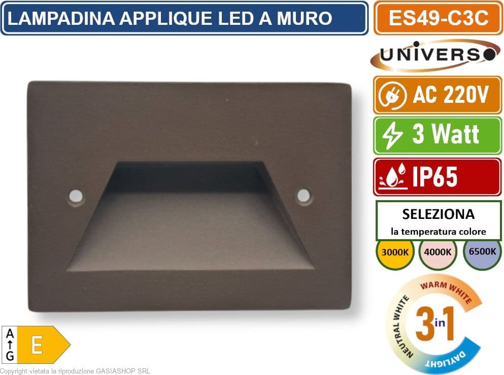 UNIVERSO ES49-C3C PUNTO LUCE SEGNAPASSO RETTANGOLARE LED AD INCASSO CAMBIA COLORE CCT 3IN1 3W 24° DA ESTERNO IP65 - 3