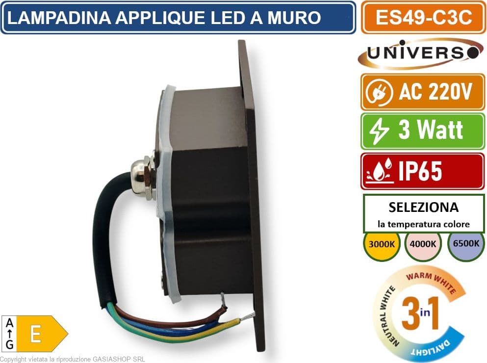 UNIVERSO ES49-C3C PUNTO LUCE SEGNAPASSO RETTANGOLARE LED AD INCASSO CAMBIA COLORE CCT 3IN1 3W 24° DA ESTERNO IP65 - 5