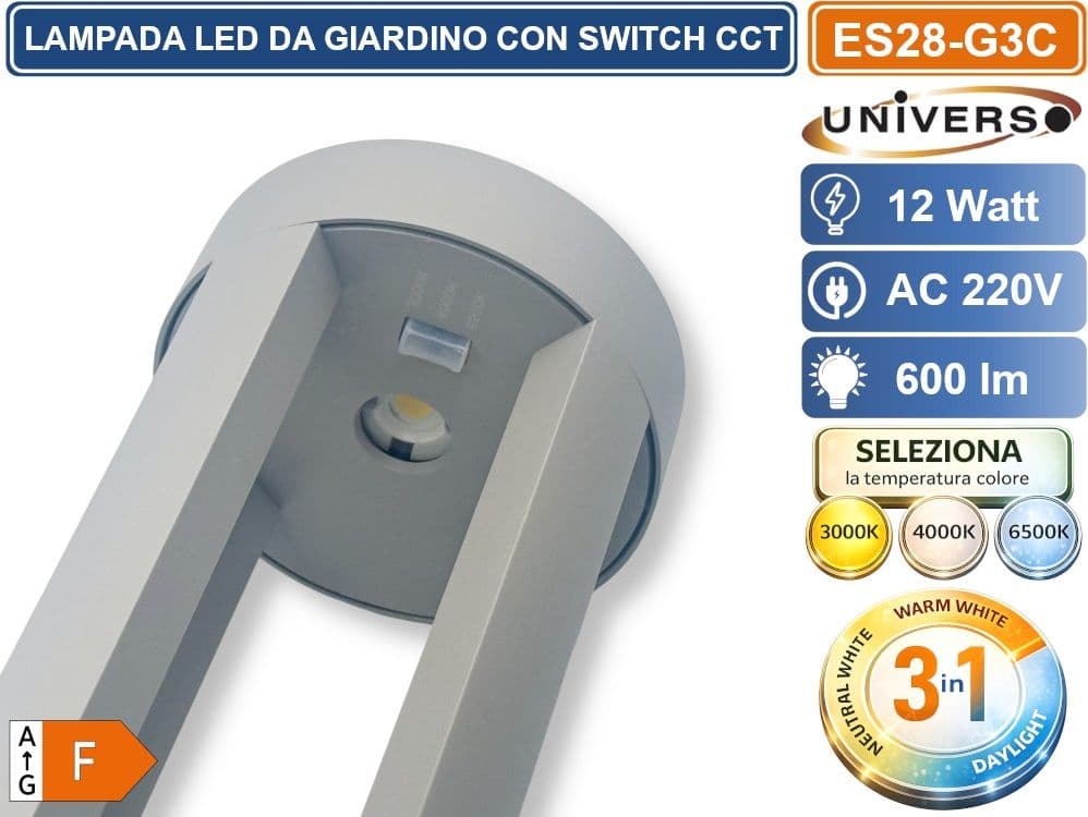 UNIVERSO ES28-G3C LAMPADA COB LED DA GIARDINO FISSAGGIO A TERRA 12W IP65 CON SWITCH CCT PER SELEZIONE LUCE 3000K/4000K/6500K - 4