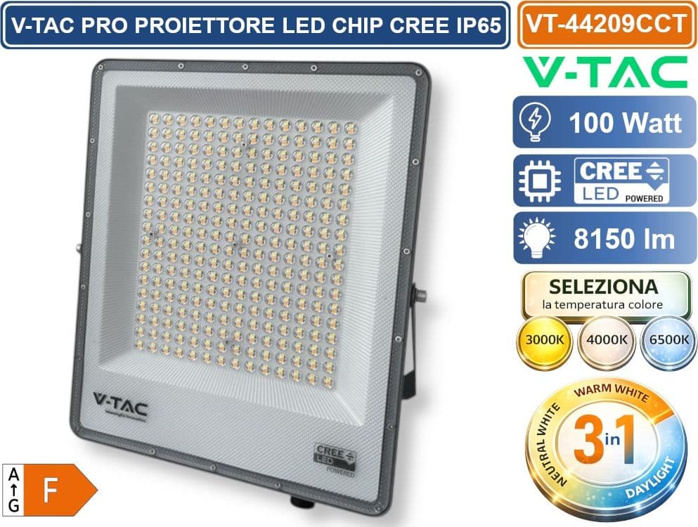 V-TAC PRO VT-44209CCT PROIETTORE SMD LED 200W CHIP CREE DA ESTERNO IP65 CON SWITCH CCT PER SELEZIONE LUCE 3000K/4000K/6500K - SKU 240706 - 2