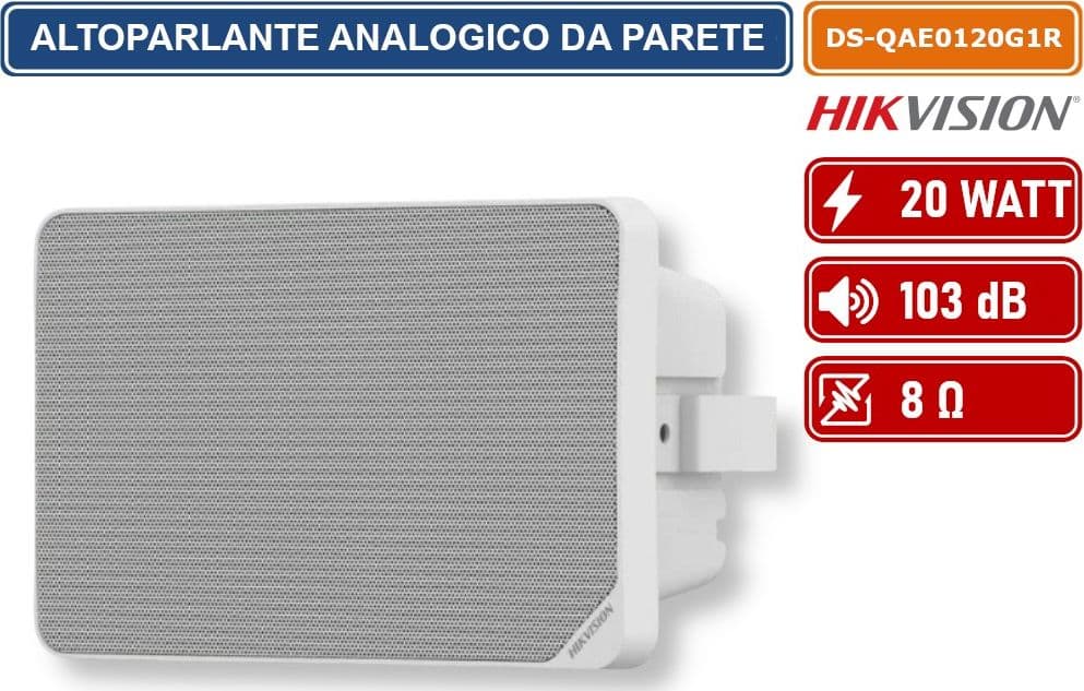 HIKVISION AUDIO DS-QAE0120G1R ALTOPARLANTE ANALOGICO DA PARETE BIANCO 100V 20W 103DB 8OHM - 2