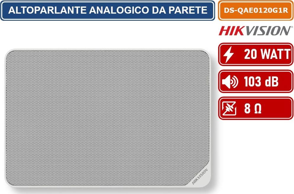 HIKVISION AUDIO DS-QAE0120G1R ALTOPARLANTE ANALOGICO DA PARETE BIANCO 100V 20W 103DB 8OHM - 3