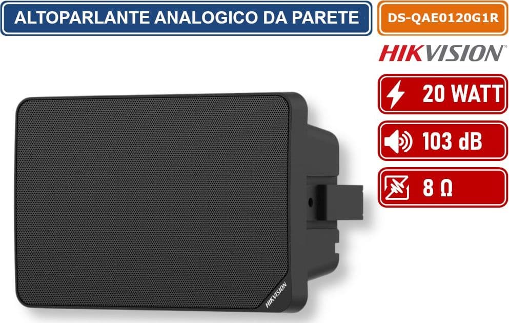 HIKVISION AUDIO DS-QAE0120G1R ALTOPARLANTE ANALOGICO DA PARETE NERO 100V 20W 103DB 8OHM - 2