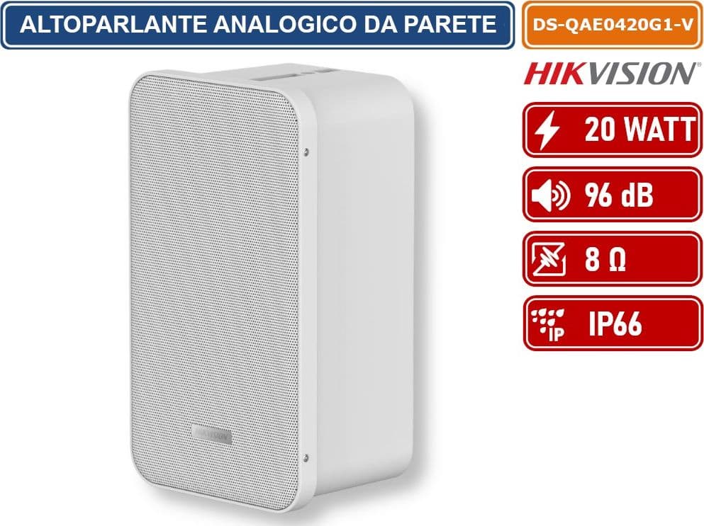 HIKVISION AUDIO DS-QAE0420G1-V ALTOPARLANTE ANALOGICO A PARETE BIANCO DA ESTERNO IP66 100V 20W 96DB 8OHM - 2