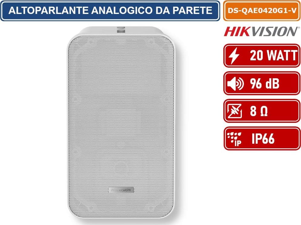 HIKVISION AUDIO DS-QAE0420G1-V ALTOPARLANTE ANALOGICO A PARETE BIANCO DA ESTERNO IP66 100V 20W 96DB 8OHM - 3