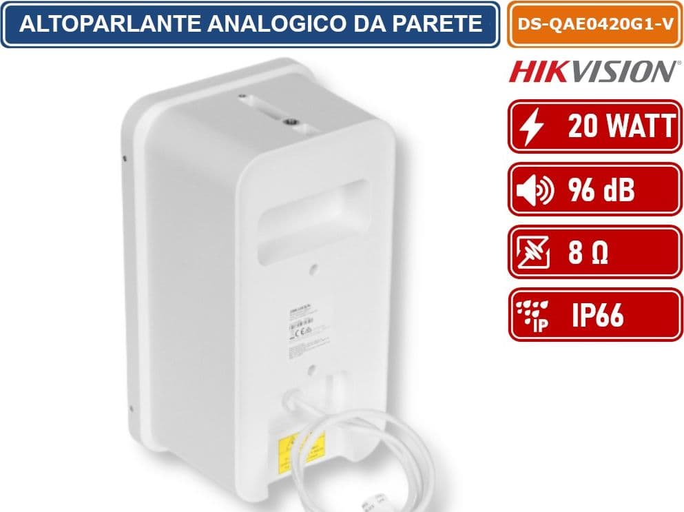 HIKVISION AUDIO DS-QAE0420G1-V ALTOPARLANTE ANALOGICO A PARETE BIANCO DA ESTERNO IP66 100V 20W 96DB 8OHM - 4