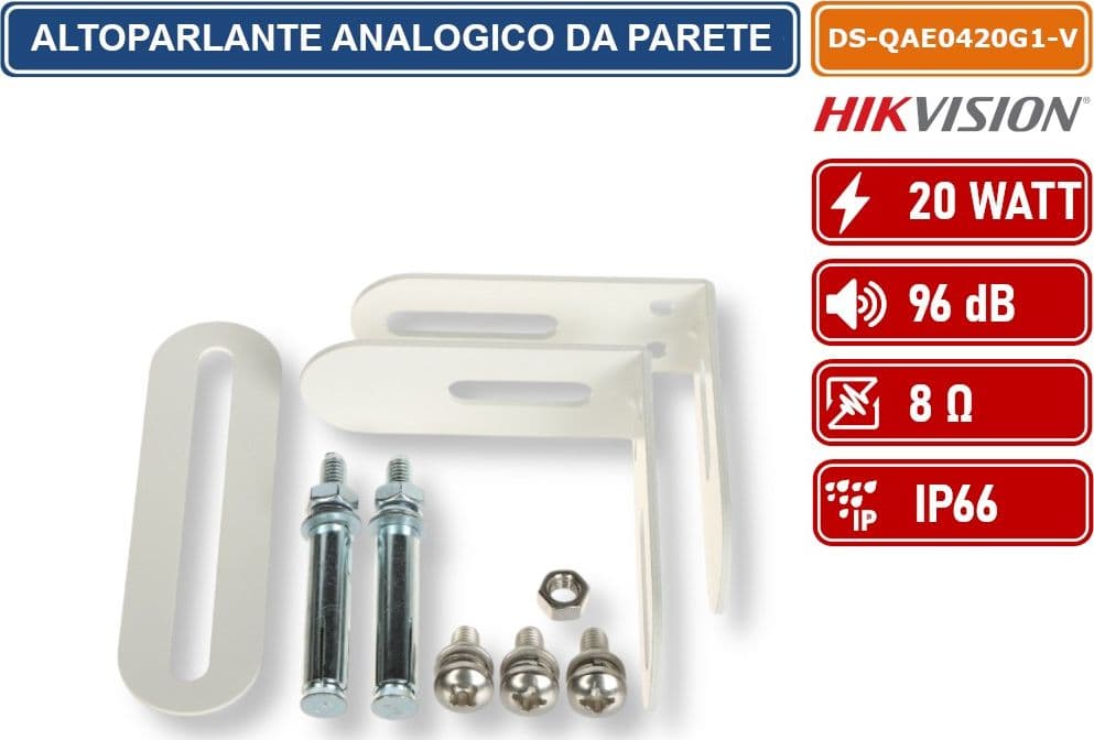 HIKVISION AUDIO DS-QAE0420G1-V ALTOPARLANTE ANALOGICO A PARETE BIANCO DA ESTERNO IP66 100V 20W 96DB 8OHM - 5