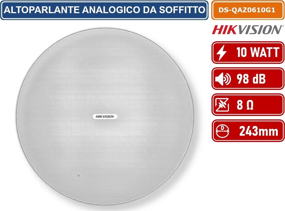 HIKVISION AUDIO DS-QAZ0610G1 ALTOPARLANTE ANALOGICO DA SOFFITTO BIANCO 100V 10W 98DB 8OHM - 2