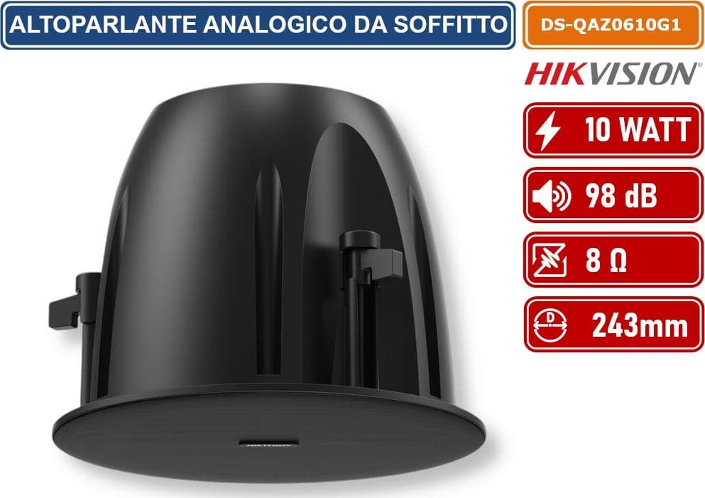 HIKVISION AUDIO DS-QAZ0610G1 ALTOPARLANTE ANALOGICO DA SOFFITTO NERO 100V 10W 98DB 8OHM