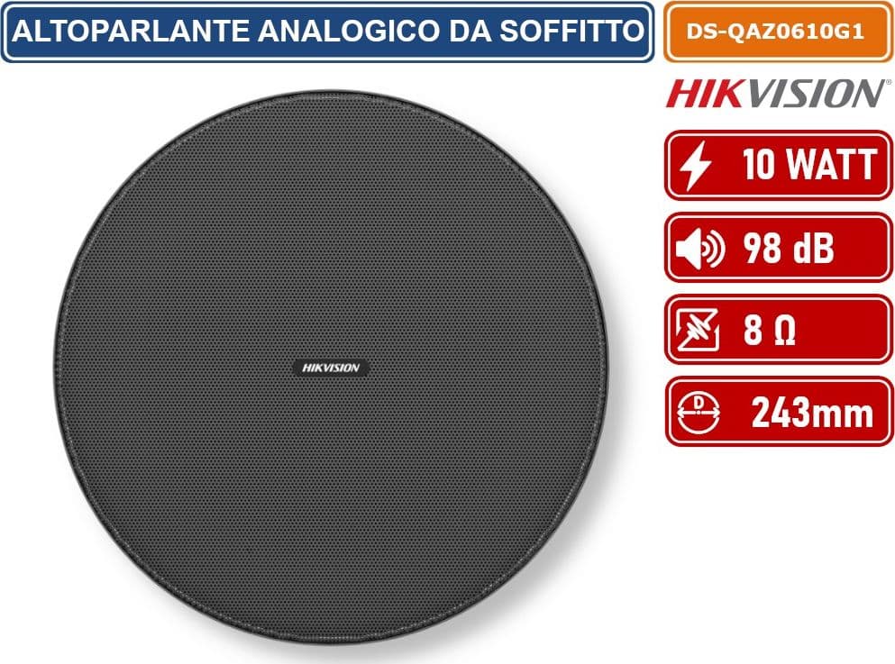 HIKVISION AUDIO DS-QAZ0610G1 ALTOPARLANTE ANALOGICO DA SOFFITTO NERO 100V 10W 98DB 8OHM - 2