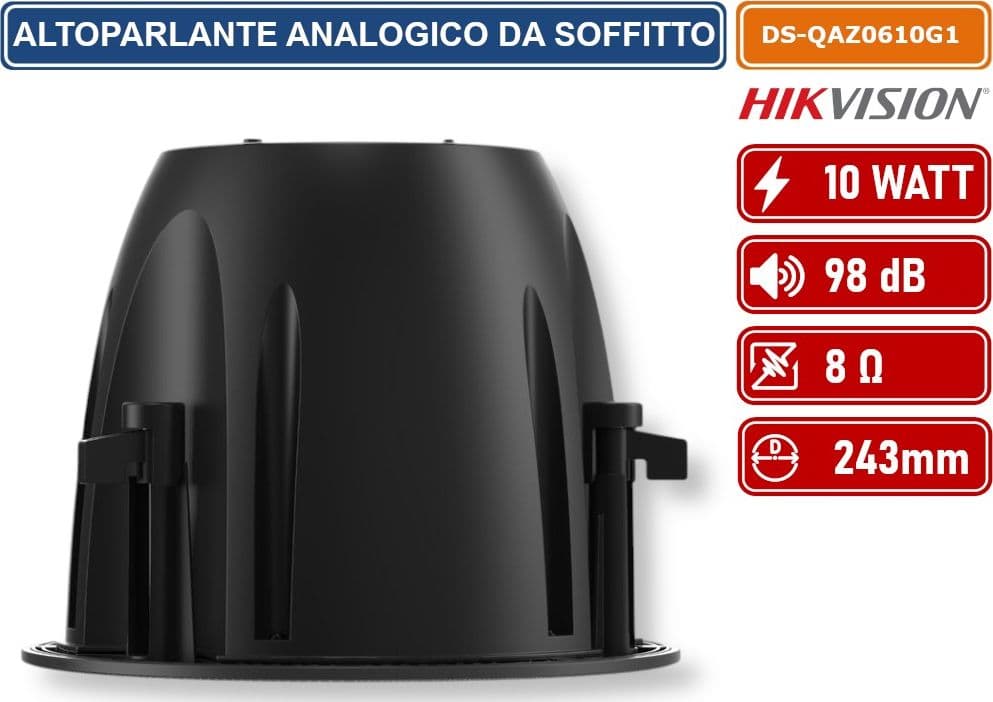 HIKVISION AUDIO DS-QAZ0610G1 ALTOPARLANTE ANALOGICO DA SOFFITTO NERO 100V 10W 98DB 8OHM - 3