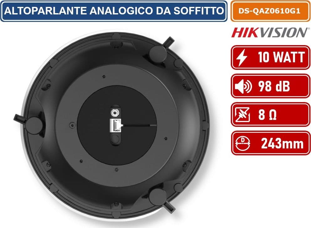 HIKVISION AUDIO DS-QAZ0610G1 ALTOPARLANTE ANALOGICO DA SOFFITTO NERO 100V 10W 98DB 8OHM - 4