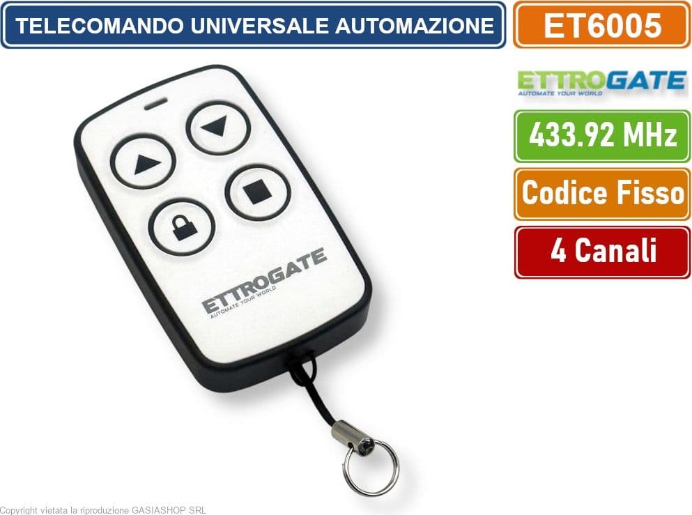 ETTROIT ET6005 TELECOMANDO RADIOCOMANDO PER AUTOMAZIONE CANCELLI 4 CANALI FREQUENZA 433 MHZ CODICE FISSO CODICE DI APPRENDIMENTO - 3