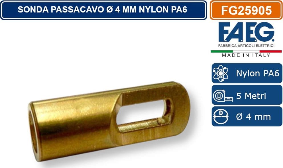 FAEG - FG25905 SONDA PASSACAVO Ø 4MM 5 METRI IN NYLON PA6 CON TERMINALI SVITABILI M4 RAL9017 - 4