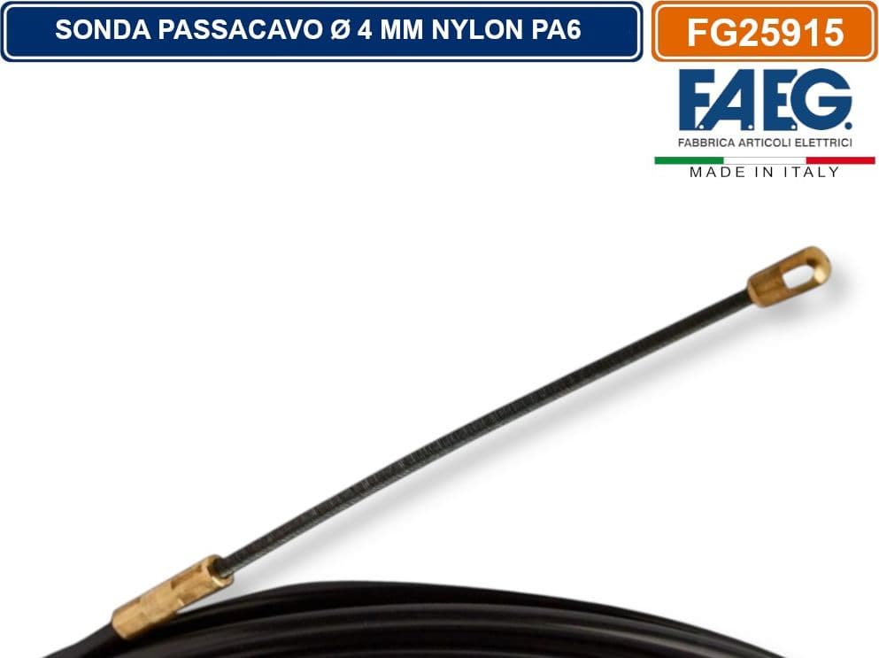 FAEG - FG25915 SONDA PASSACAVO Ø 4MM 15 METRI IN NYLON PA6 CON TERMINALI SVITABILI M4 RAL9017 - 2