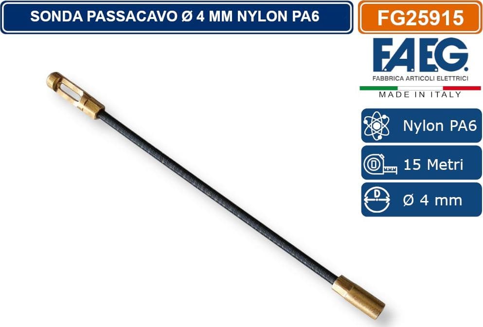 FAEG - FG25915 SONDA PASSACAVO Ø 4MM 15 METRI IN NYLON PA6 CON TERMINALI SVITABILI M4 RAL9017 - 3