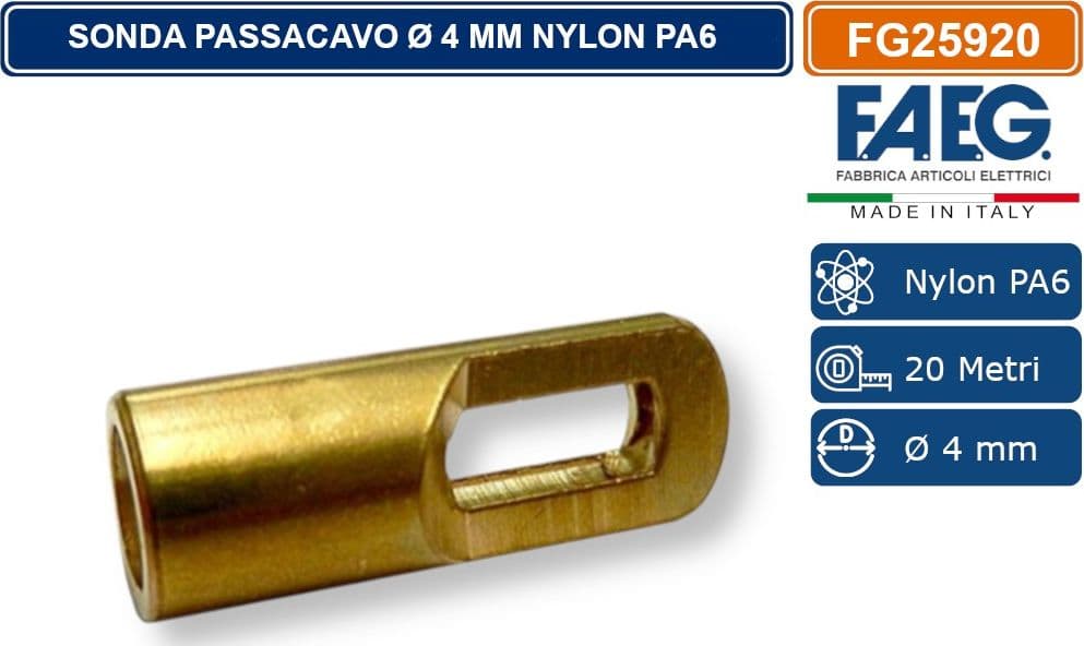 FAEG - FG25920 SONDA PASSACAVO Ø 4MM 20 METRI IN NYLON PA6 CON TERMINALI SVITABILI M4 RAL9017 - 4