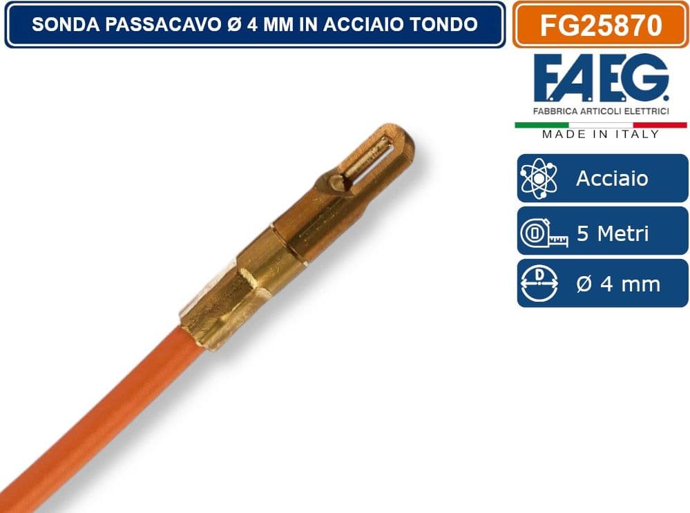 FAEG - FG25870 SONDA IN ACCIAIO TONDO RIVESTITO IN NYLON PA Ø 4MM CON TERMINALI SVITABILI M5 COLORE RAL 2003 LUNGHEZZA 5 METRI - 2