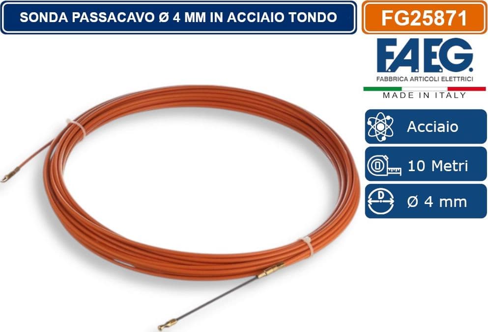 FAEG - FG25871 SONDA IN ACCIAIO TONDO RIVESTITO IN NYLON PA Ø 4MM CON TERMINALI SVITABILI M5 COLORE RAL 2003 LUNGHEZZA 10 METRI