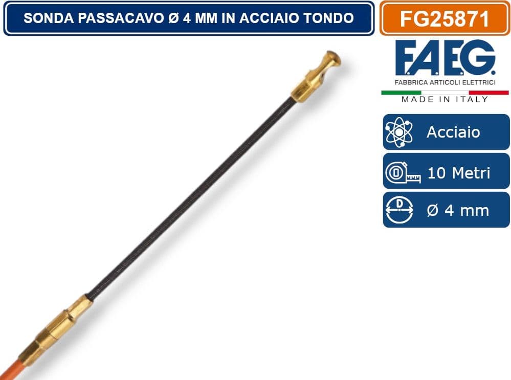 FAEG - FG25871 SONDA IN ACCIAIO TONDO RIVESTITO IN NYLON PA Ø 4MM CON TERMINALI SVITABILI M5 COLORE RAL 2003 LUNGHEZZA 10 METRI - 3