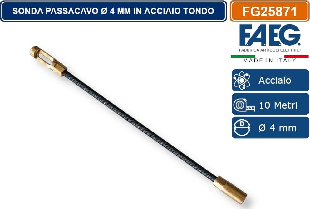 FAEG - FG25871 SONDA IN ACCIAIO TONDO RIVESTITO IN NYLON PA Ø 4MM CON TERMINALI SVITABILI M5 COLORE RAL 2003 LUNGHEZZA 10 METRI - 5