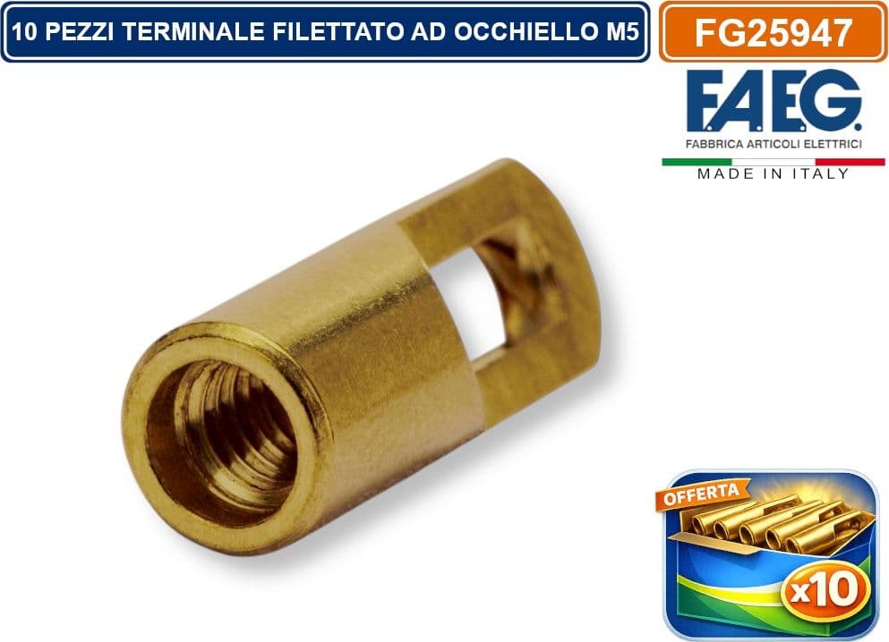 CONFEZIONE 10 PEZZI FAEG - FG25947 TERMINALE AD OCCHIELLO FILETTATO M5 PER SONDE IN ACCIAIO RIVESTITE IN NYLON PA DA Ø4 MM - 2
