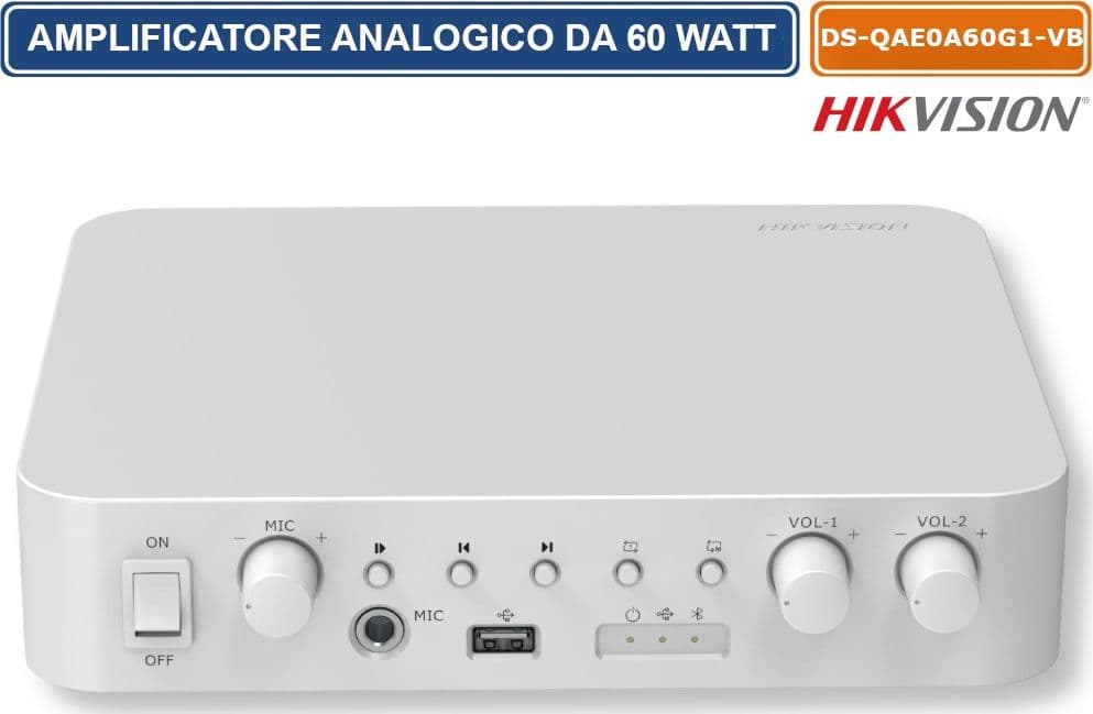 HIKVISION AUDIO DS-QAE0A60G1-VB AMPLIFICATORE ANALOGICO DA 60W CON INGRESSI BLUETOOTH, USB, RCA E MICROFONO PER SISTEMI DI DIFFUSIONE SONORA - 3