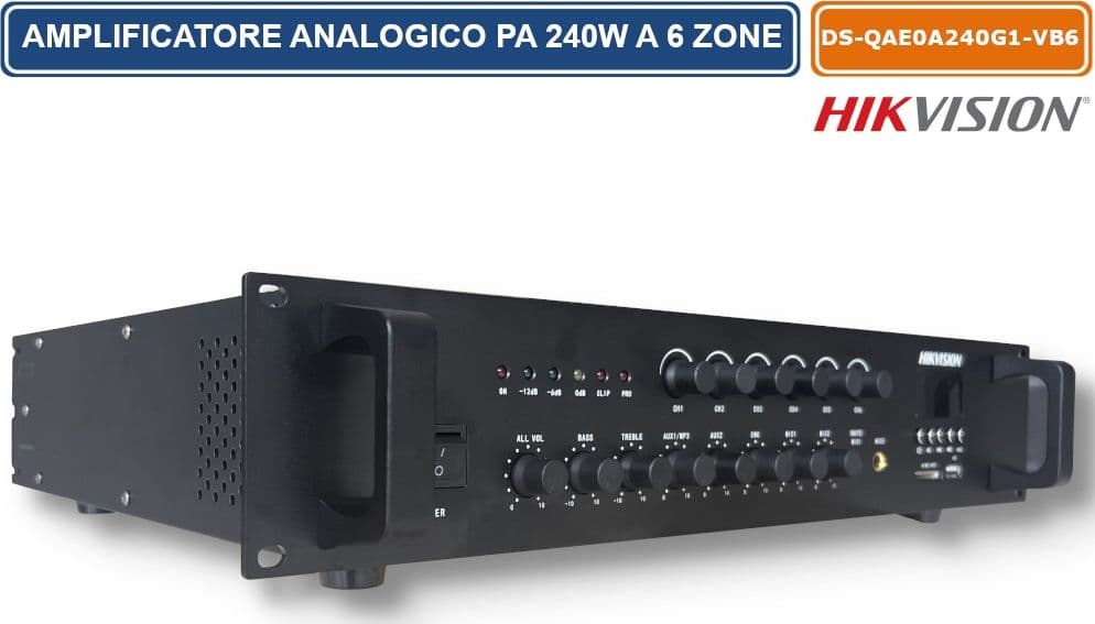 HIKVISION DS-QAE0A240G1-VB6/EU AMPLIFICATORE PA ANALOGICO A 6 ZONE DA 240 W CON BLUETOOTH, USB, CONTROLLO DEL VOLUME INDIPENDENTE E MONTAGGIO RACK - 2