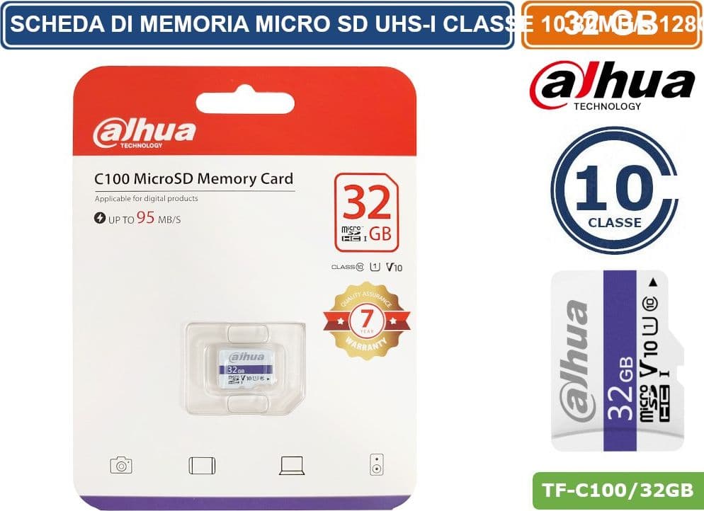 SCHEDA DI MEMORIA DAHUA MEMORY CARD MICRO SD UHS-I SDHC CLASSE 10 100MB/s 32GB - 2