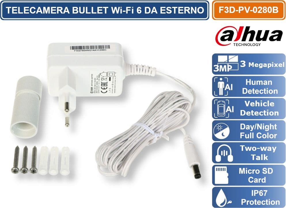 DAHUA DH-F3D-PV TELECAMERA WI-FI 6 BULLET 3MP RILEVAMENTO PERSONE E VEICOLI, SIRENA E LUCI ALLARME AUDIO MICROSD IP67 - 5