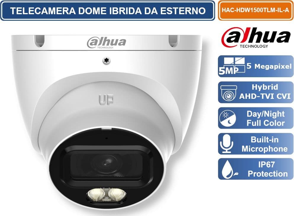 DAHUA DH-HAC-HDW1500TLM-IL-A TELECAMERA DOME IBRIDA SMART DUAL LIGHT MICROFONO INTEGRATO E VISIONE NOTTURNA 30M – IP67 PER ESTERNO - 2