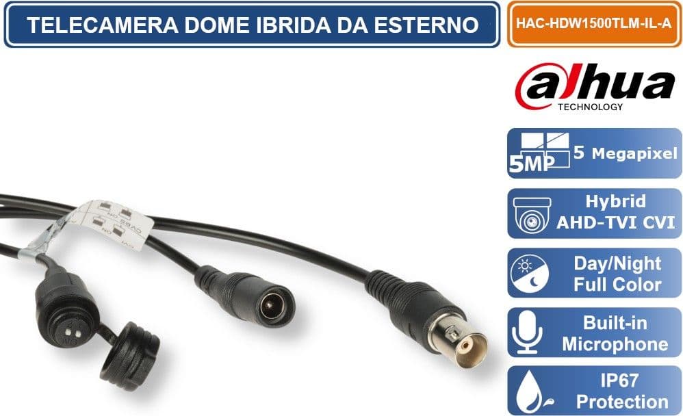 DAHUA DH-HAC-HDW1500TLM-IL-A TELECAMERA DOME IBRIDA SMART DUAL LIGHT MICROFONO INTEGRATO E VISIONE NOTTURNA 30M – IP67 PER ESTERNO - 3