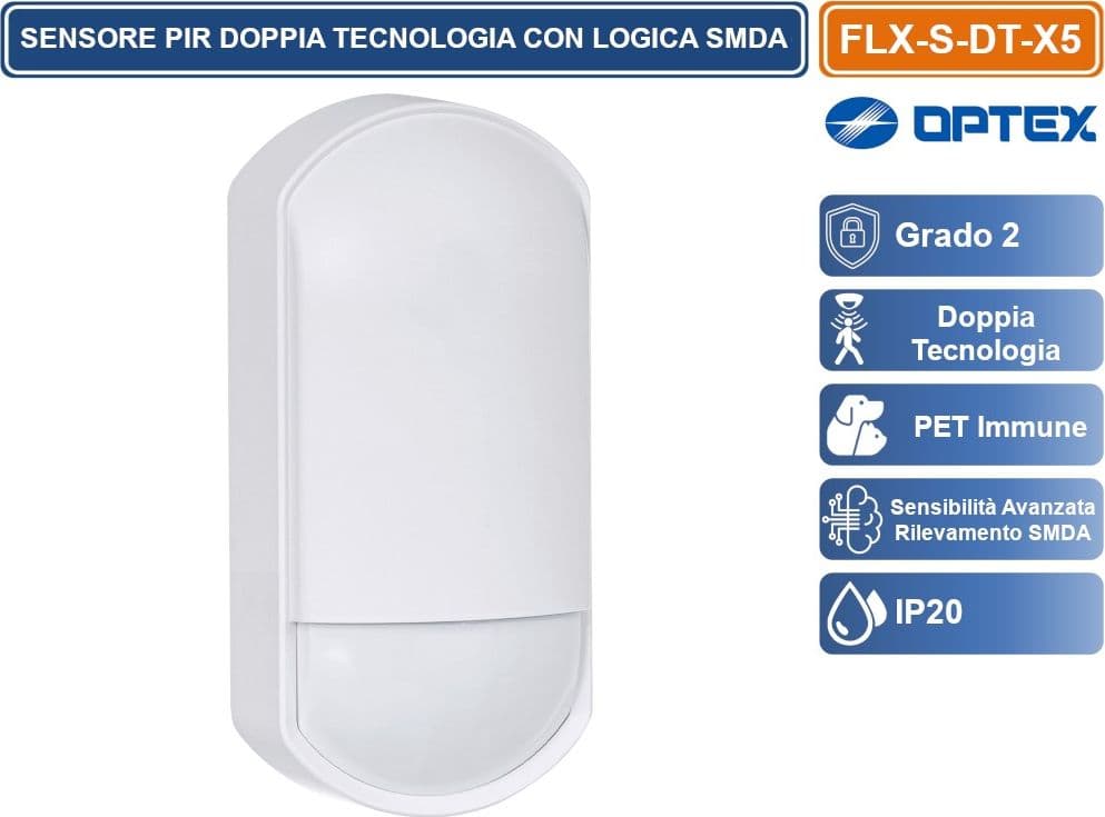 OPTEX FLX-S-DT-X5 SENSORE RILEVATORE CABLATO DOPPIA TECNOLOGIA GRADO 2 LENTE RUOTABILE 12/18M DA INTERNO - 2