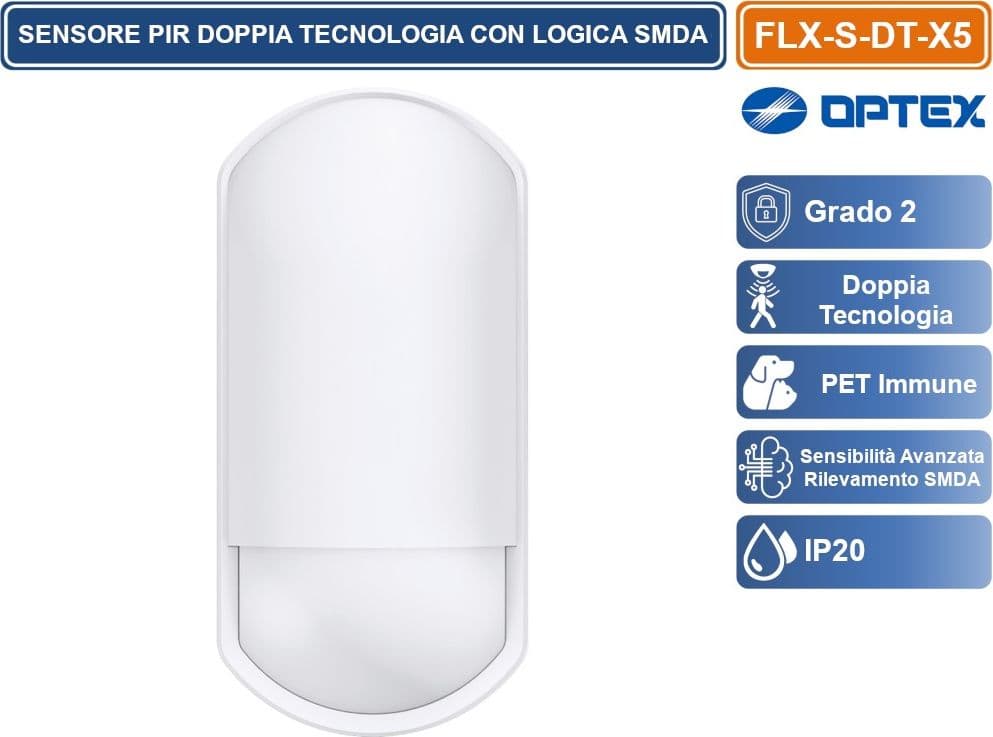OPTEX FLX-S-DT-X5 SENSORE RILEVATORE CABLATO DOPPIA TECNOLOGIA GRADO 2 LENTE RUOTABILE 12/18M DA INTERNO - 3