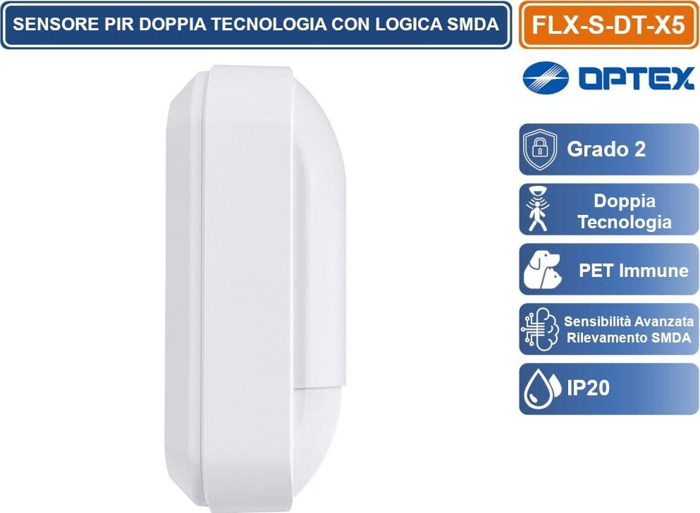 OPTEX FLX-S-DT-X5 SENSORE RILEVATORE CABLATO DOPPIA TECNOLOGIA GRADO 2 LENTE RUOTABILE 12/18M DA INTERNO - 4