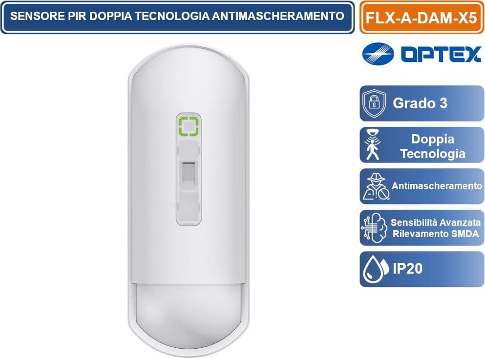 OPTEX FLX-A-DAM-X5 SENSORE RILEVATORE CABLATO DOPPIA TECNOLOGIA GRADO 3 ANTIMASCHERAMENTO LENTE RUOTABILE 15/24M DA INTERNO - 2