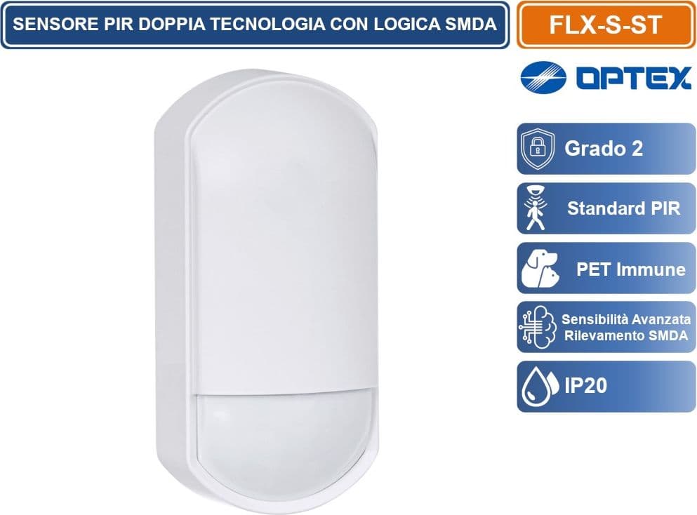 OPTEX FLX-S-ST SENSORE RILEVATORE CABLATO STANDARD PIR GRADO 2 LENTE RUOTABILE 12/18M DA INTERNO - 2
