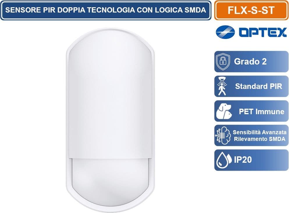 OPTEX FLX-S-ST SENSORE RILEVATORE CABLATO STANDARD PIR GRADO 2 LENTE RUOTABILE 12/18M DA INTERNO - 3